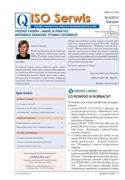 ISO Serwis. Wszystko o normach i systemach zarządzania jakością. Nr 8/2015 okładka