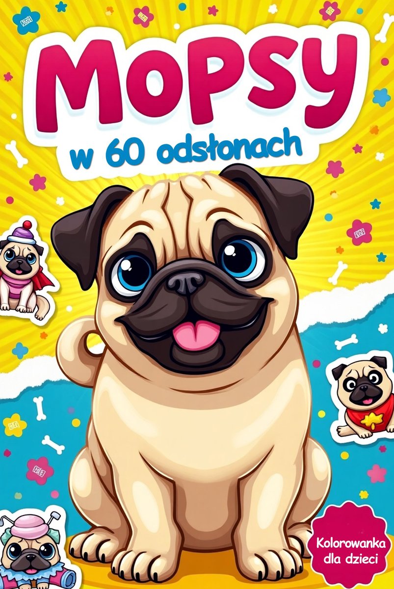 Mopsy w 60 odsłonach. Kolorowanka dla dzieci okładka