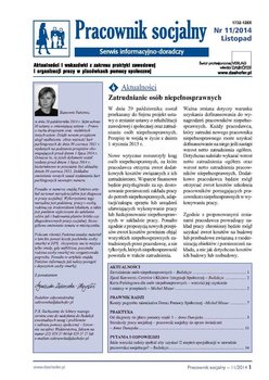 Pracownik socjalny. Aktualności i wskazówki z zakresu praktyki zawodowej i organizacji pracy w placówkach pomocy społecznej. Nr 11/2014 okładka
