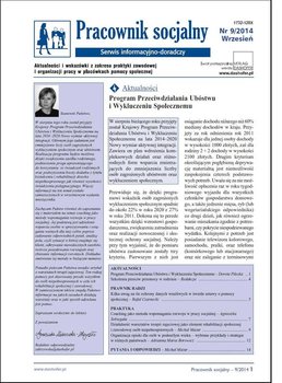 Pracownik socjalny. Aktualności i wskazówki z zakresu praktyki zawodowej i organizacji pracy w placówkach pomocy społecznej. Nr 9/2014 okładka
