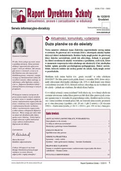 Raport dyrektora szkoły. Aktualności, prawo i zarządzanie w edukacji. Nr 12/2015 okładka