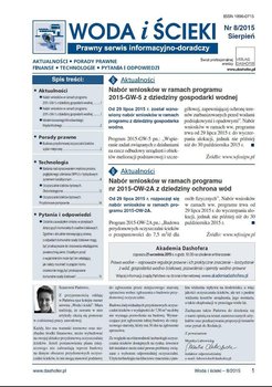 Woda i ścieki. Prawny serwis informacyjno-doradczy. Nr 8/2015 okładka